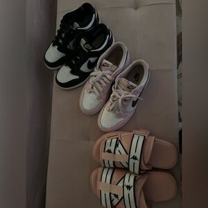 Kids 3y panda dunks,pink dunks, and brand new pink kappa slides